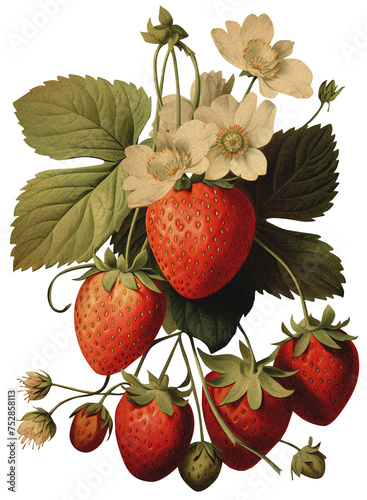 Strawberry isolated on transparent background old botanical illustration (ID: 752858113)