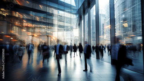 Business workplace with people walking with blurred motion in the office area © sema_srinouljan