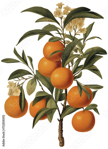 Tangerine isolated on transparent background old botanical illustration (ID: 752858392)