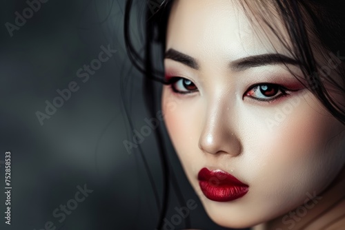 Close Up of a Woman With Red Lipstick. Generative AI