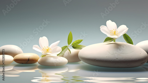 Soothing zen background with pebbles and flowers