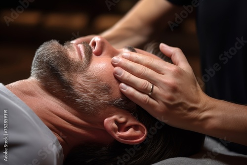  Close-up of hands performing invigorating head massage technique