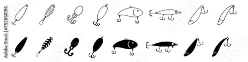 Fishing lure icon vector set. Fishing tackle illustration sign collection. Fishing symbol or logo.
