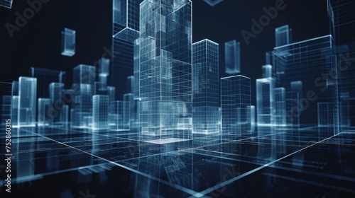 Abstract modern city model with wireless network and connection technology concept