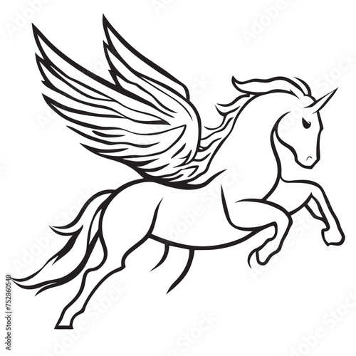 flying horse logo, vector illustration line art