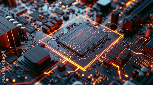 3D rendering of motherboard Circuit. Technology background concept.