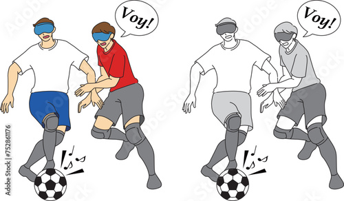 ブラインドサッカーをする選手のイラストセット／Illustration set of players playing blind soccer
