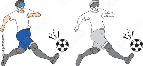 ブラインドサッカーをする選手のイラストセット／Illustration set of players playing blind soccer
