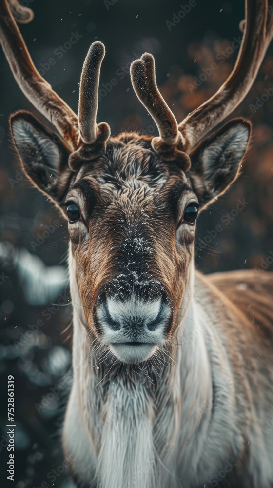 a reindeer portrait looking direct in camera with low-light a reindeer portrait looking direct in camera with low-light