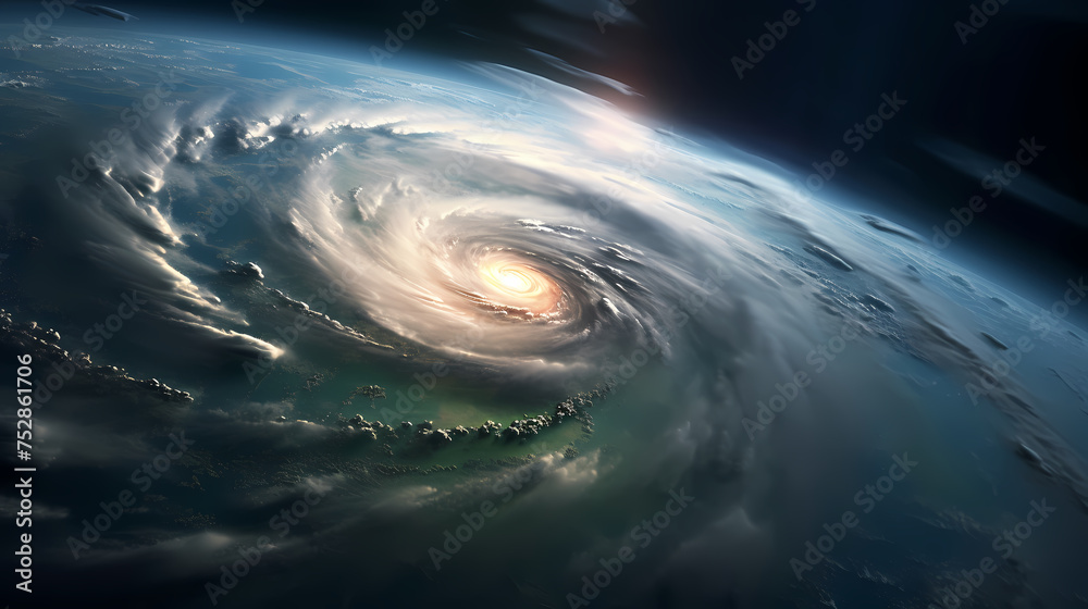 Space view of the eye of a huge hurricane, spinning above the Earth Space view of the eye of a huge hurricane, spinning above the Earth
