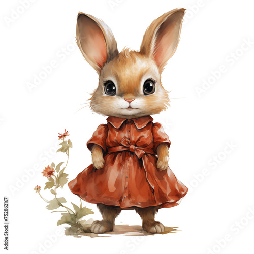 Cute little rabbit, watercolor pastel, Png file, transparent background.