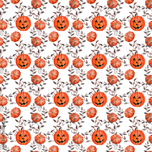 Watercolor seamless pattern with various Halloween theme elements