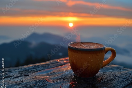 enjoy a cup of coffee with beautiful scenery professional photography photo
