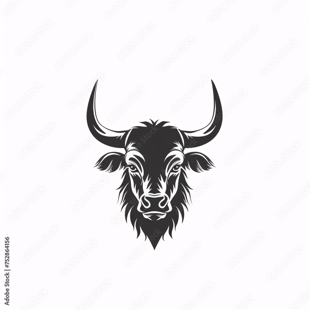 A minimalist, logo featuring a sleek and stylized Bull Horn head against a white background awesome, professional, vector logo, simple, black and white A minimalist, logo featuring a sleek and stylized Bull Horn head against a white background awesome, professional, vector logo, simple, black and white