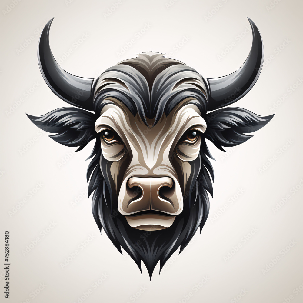 A minimalist, logo featuring a sleek and stylized Bull Horn head against a white background awesome, professional, vector logo, simple, black and white