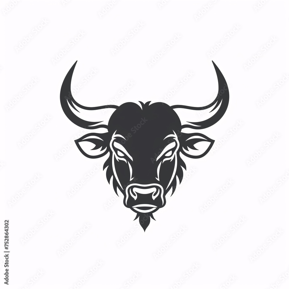 A minimalist, logo featuring a sleek and stylized Bull Horn head against a white background awesome, professional, vector logo, simple, black and white A minimalist, logo featuring a sleek and stylized Bull Horn head against a white background awesome, professional, vector logo, simple, black and white