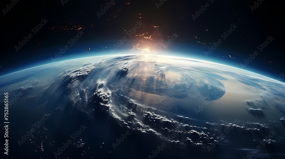 Fototapeta premium Space view of the eye of a huge hurricane, spinning above the Earth