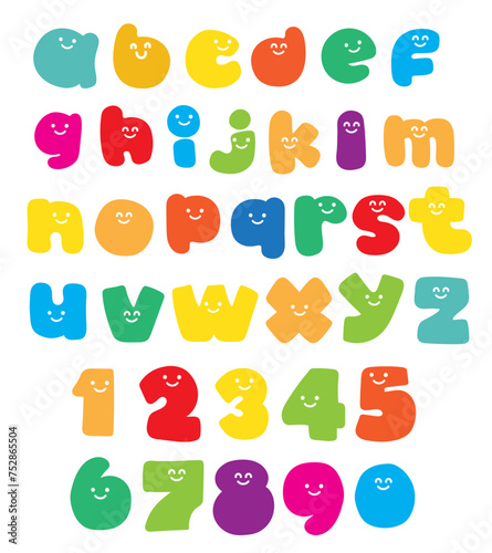 set of kawaii colorful cartoon fonts