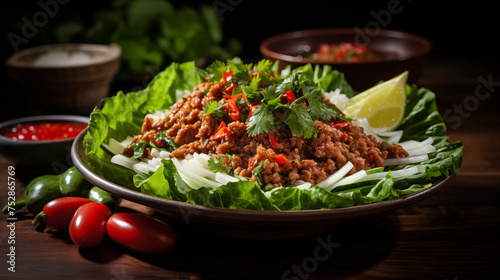 Isan Cuisine Delight: Vibrant Laab Meat Salad Bursting with Thai Flavors
