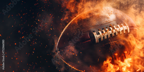 American Football ball in Flames. A dynamic image of an American football engulfed in flames, symbolizing intense energy and passion for the sport.