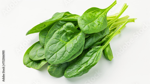 Fresh baby spinach leaves isolated on a clean white background, vibrant and healthy.