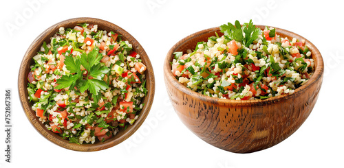 tabouli salad with parsley and bulgur Isolated cutout on transparent background.