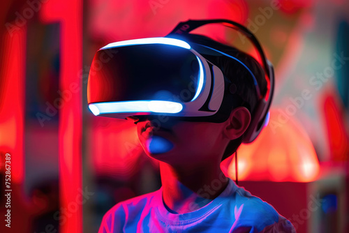 a kid wearing VR headsets and enjoying virtual reality entertainment for children