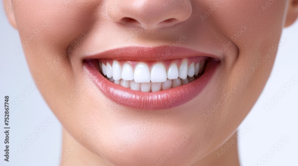 Obraz premium Perfect healthy teeth smile of a woman isolated on a white background.