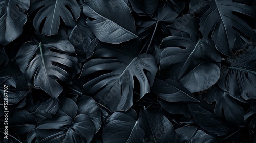 Top view of black leaves  tropical leaf background.