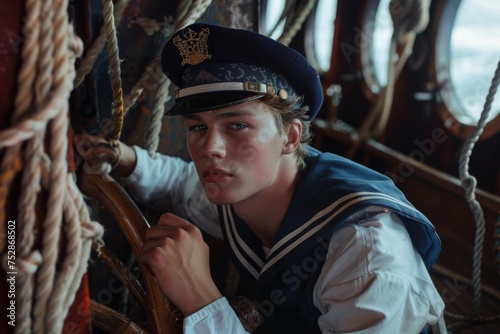 portrait of young sailor on the ship