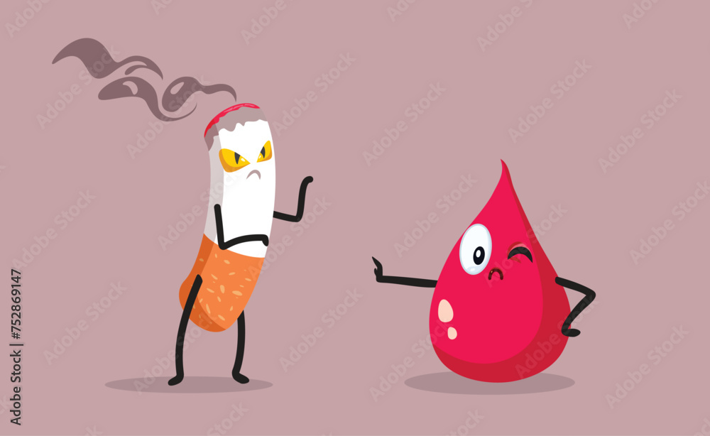 Cartoon Blood Drop Saying no to Smoking Vector Illustration. Bad habit ...