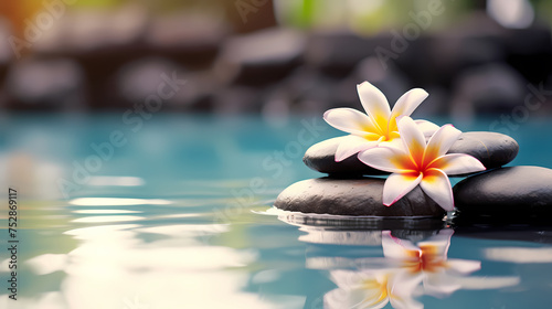 A pile of zen stones with flowers