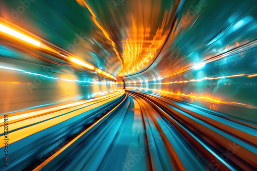 Moving with high speed in a tunnel. Engineering industry. Motion blur. Created with Generative AI technology.