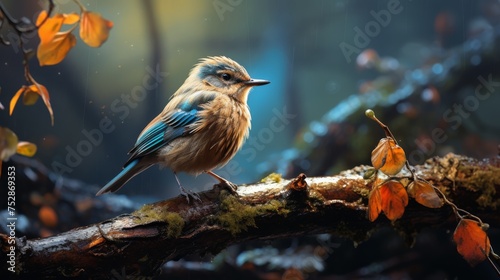 Forest bird on a branch, intimate wildlife portrait