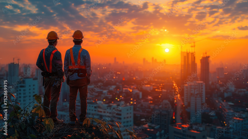 Fototapeta premium A civil engineer, Structural engineer are plan working for the outdoors building construction site.
