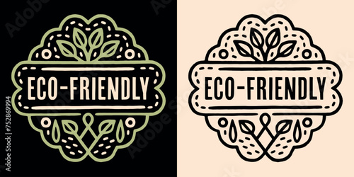 Eco-friendly lettering round badge logo. Retro vintage organic aesthetic label for recycled and ecological products. Climate change activist printable accessories text vector cut file.