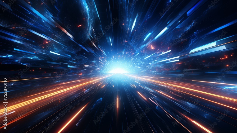 Illustration of high-speed internet particles racing through a digital tunnel Illustration of high-speed internet particles racing through a digital tunnel