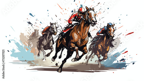 Horse race freehand draw cartoon vector illustration