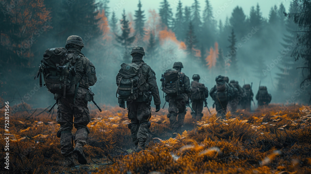 Group of warfare soldiers moving forward. Group of warfare soldiers moving forward.