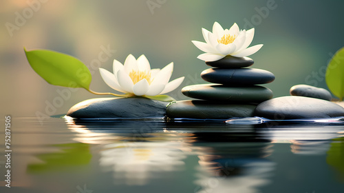 A pile of zen stones with flowers