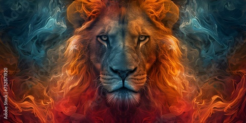 Colorful abstract wallpaper featuring a lion in contrast with vibrant background. Concept Animal Art  Abstract Designs  Vibrant Wallpaper  Lion Illustration  Colorful Backgrounds