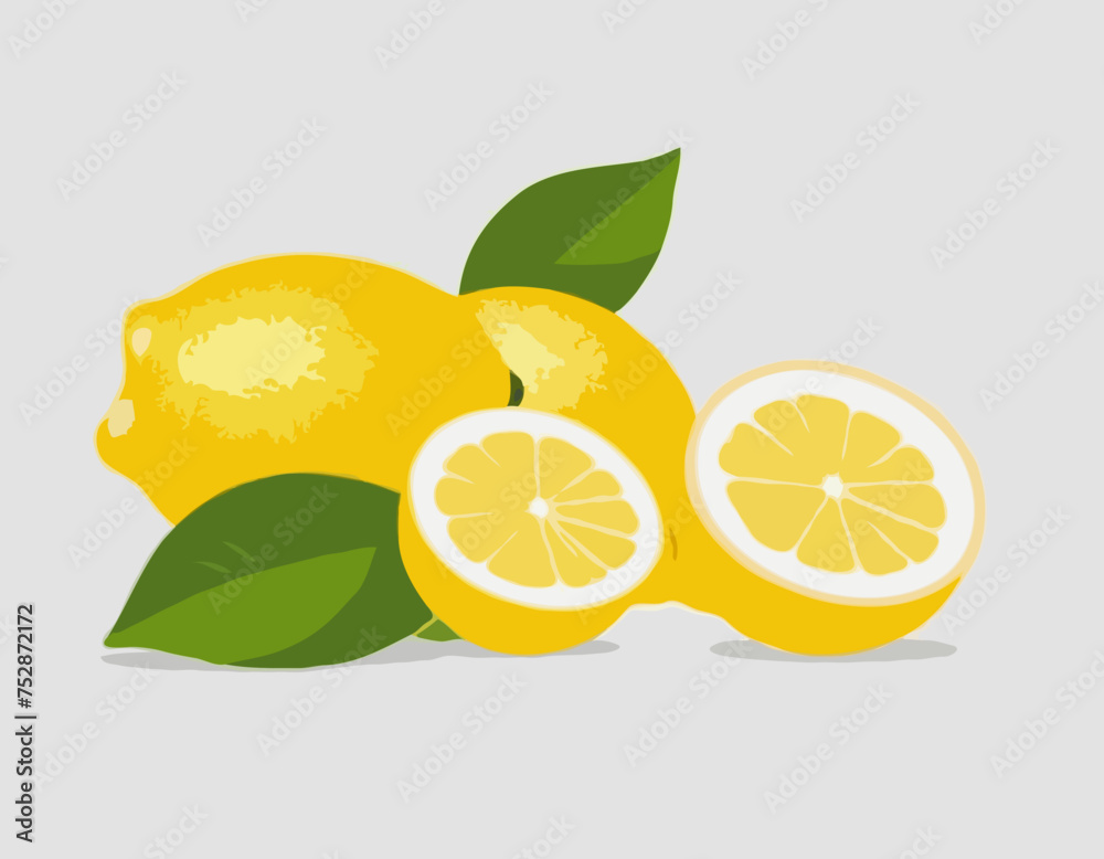 Icon lemon. Set fresh lemon fruits and slice. Isolated on white background. Vector illustrations 
