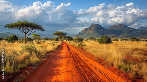 Red Ground Road Savanna Tsavo West Kenya