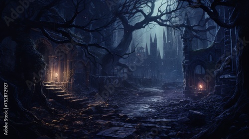 Moonlit castle ruins with a mystical aura and hidden secrets