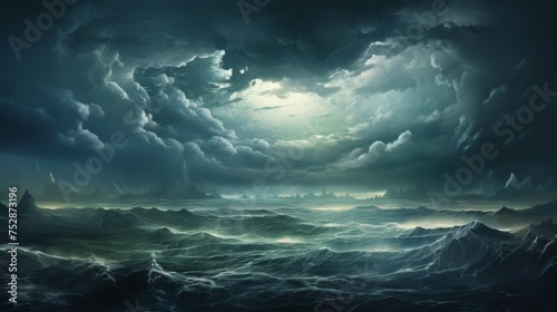 Overcast sky above a turbulent sea, metaphor for emotional stress
