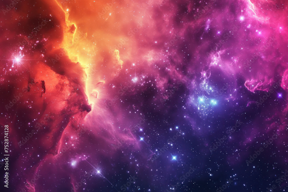 Obraz premium A breathtaking space scene, where swirling clouds of vibrant orange and purple nebulae converge against a starry backdrop, evoking the awe-inspiring beauty of the universe.