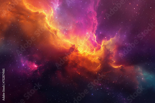 A breathtaking space scene, where swirling clouds of vibrant orange and purple nebulae converge against a starry backdrop, evoking the awe-inspiring beauty of the universe.
