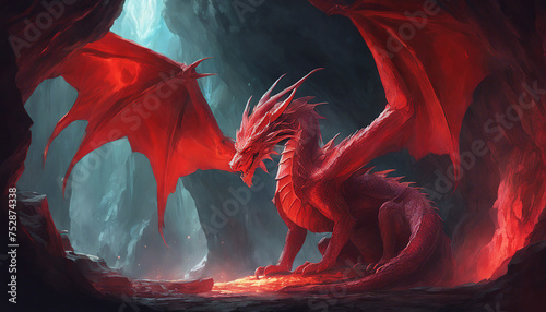 red dragon in a cave