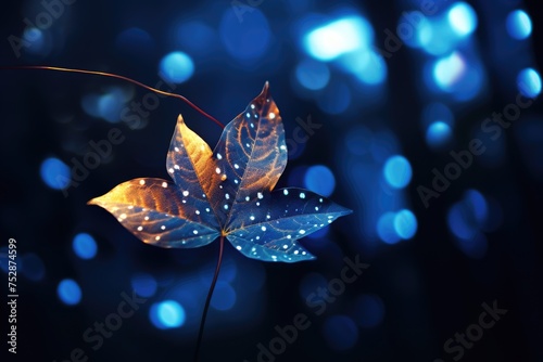 Starlit Sky: Leaf against a backdrop of a starry night sky with bokeh lights imitating stars.