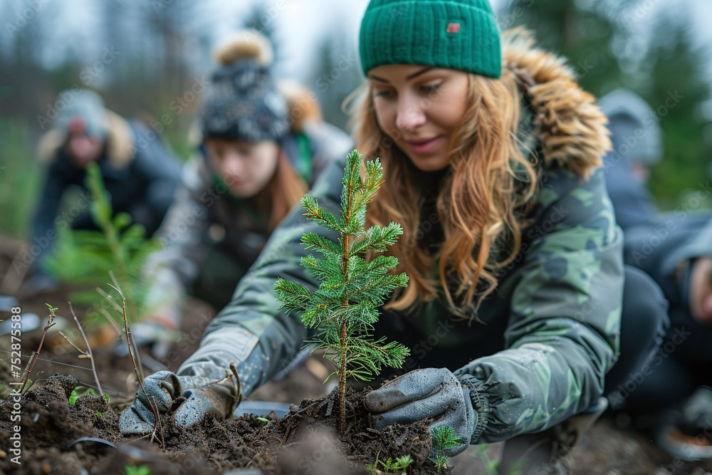 Volunteers Planting Trees for Earth Day Reforestation Effort
